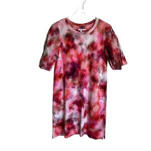 Chico's Pink Tie Dye Midi Dress Sweatshirt Material Puff Sleeve Chico Size 1 Med